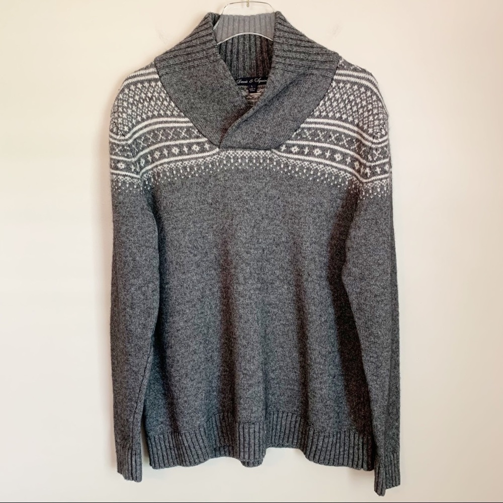 Davis & Squire Gray White Wool Blend Thick Knit Fair Isle Sweater Size Large